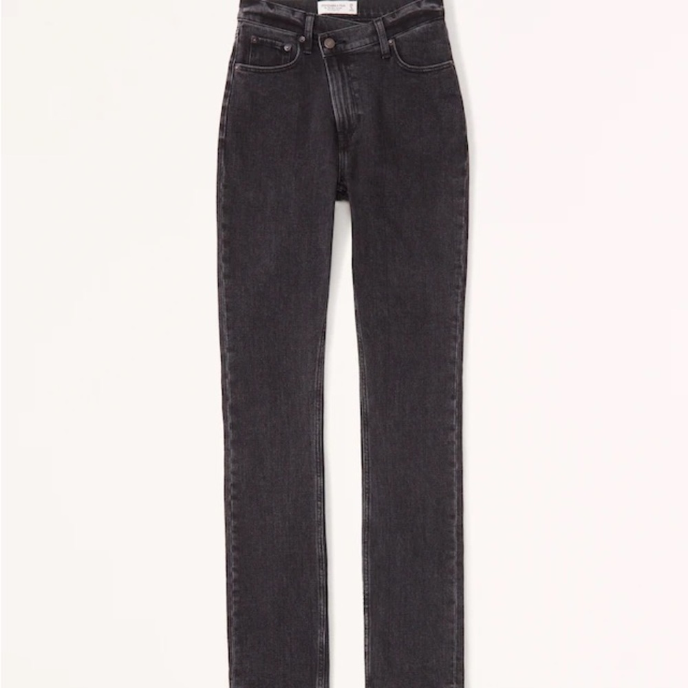 New Abercrombie & Fitch black crossover waist slim straight jeans size 30